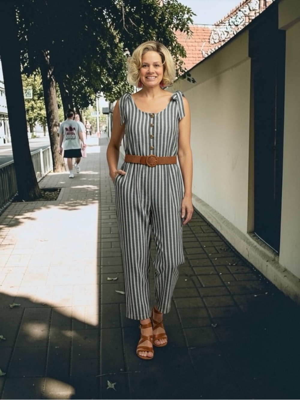 Mod Ref Blue White Stripe Capri Style Jumpsuit Size Small